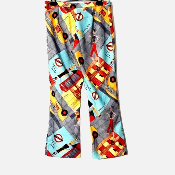 Ivy Jane Teal Yellow Red Notting Hill London Flared Leg Cropped Pants Women Sz 4 - Picture 2 of 15
